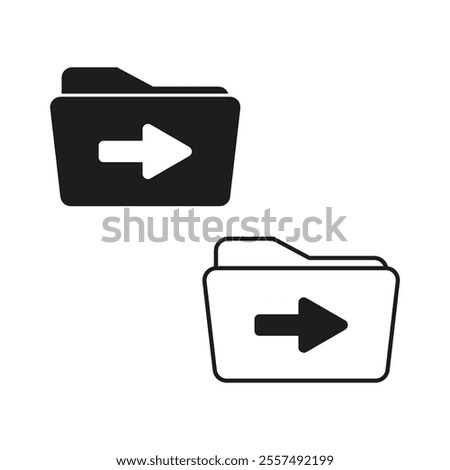 Folder icon set. File directory symbols. Forward arrow indication. Vector graphic.