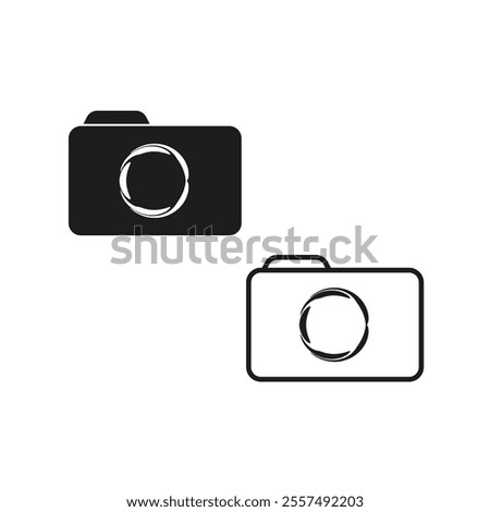 Camera icon set. Photography vector symbol. Black and white camera. Lens focus graphic.