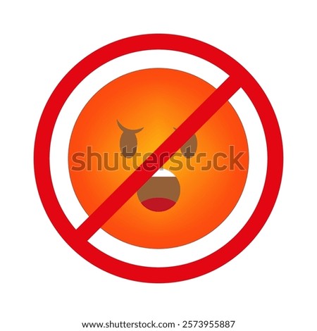 No anger icon. Angry emoji illustration. Red circle prohibition. Vector warning symbol.