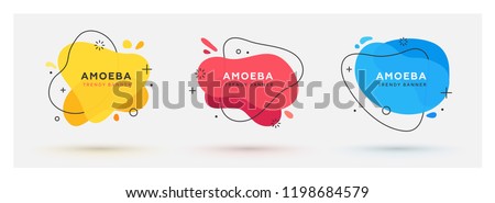 Set of modern abstract vector banners. Flat geometric shapes of different colors with black outline in memphis design style. Template ready for use in web or print design. Stok fotoğraf © 