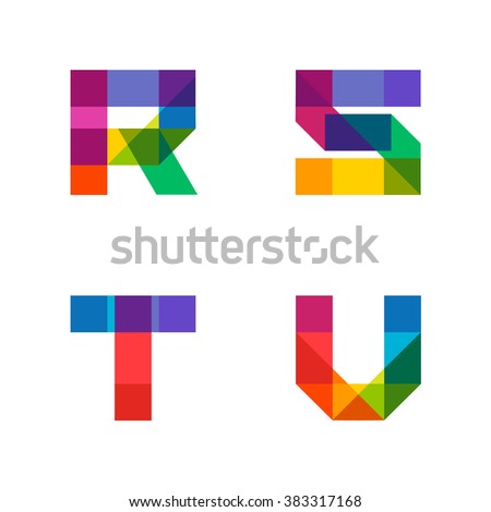 Vector colorful alphabet made of overlapping shapes. Beautiful vivid capital latin letters R S T V. Ready for poster or artwork design. Stock fotó © 