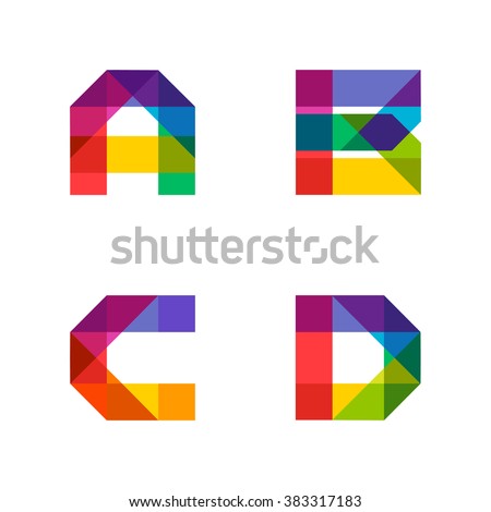 Vector colorful alphabet made of overlapping shapes. Beautiful vivid capital latin letters A B C D. Ready for poster or artwork design.