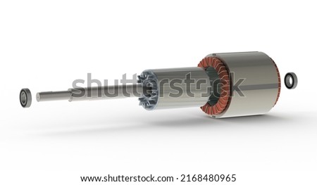 Stator and rotor exploded view presentation used in asynchronous electric motor, 3d illustration isolated on white background Foto d'archivio © 