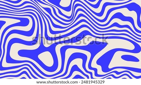 Blue wavy lines abstract background. Trendy psychedelic retro style backdrop. Waves, swirl and twirl pattern. Twisted distorted vector texture. Y2k aesthetic design