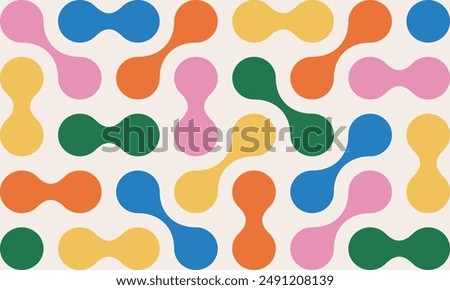 Geometric abstract pattern with colorful metaball shapes. Abstract bold bauhaus round figures on beige background.