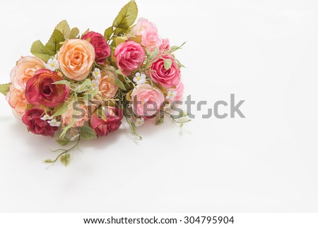 Pink and white roses background, shallow depth of field, Retro vintage, on white background.