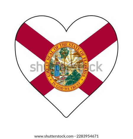 Florida Heart Shape Flag. Love Florida. Visit Florida. Northern America. America. Vector Illustration Graphic Design.