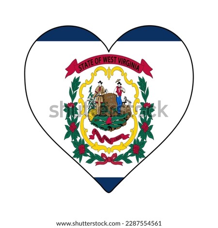 West Virginia Heart Shape Flag. Love West Virginia. Visit West Virginia. Northern America. America. Vector Illustration Graphic Design.