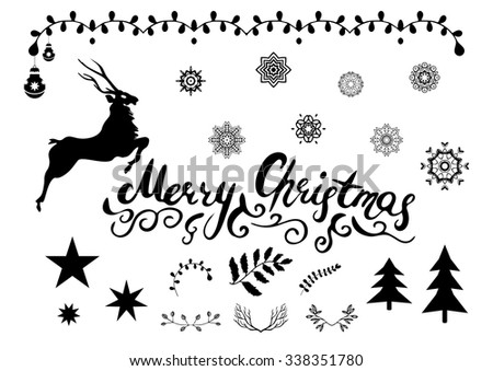 Christmas Black And White Design Elements Set. Stock Vector