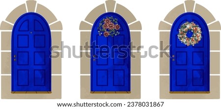 Blue door with a wreath on it, flickr, folk art, blue door, arched doorway, doorway, vector, flat pattern