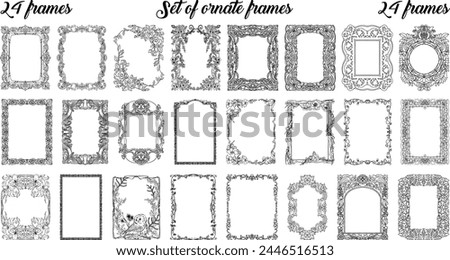 Frame Set, Ornate frame set, linework, modern, intricate patterns, ornate frames, plant frames, vertical frames