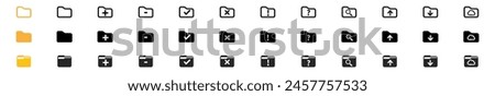 Set of computer folder icons symbol pc file or document search, checkmark, cross, upload icon, cloud, plus, minus, upload, upload vector eps10