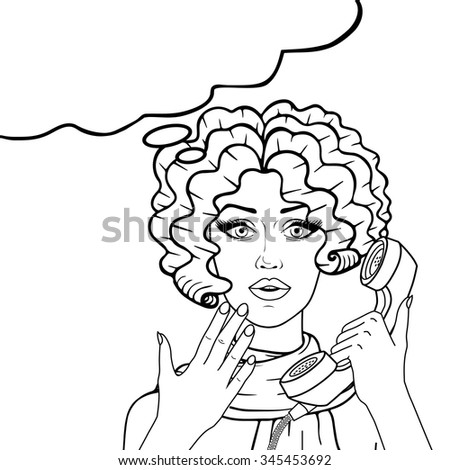 Gossiping Woman On Phone In Comic Style Outlined, Shocked Woman With ...