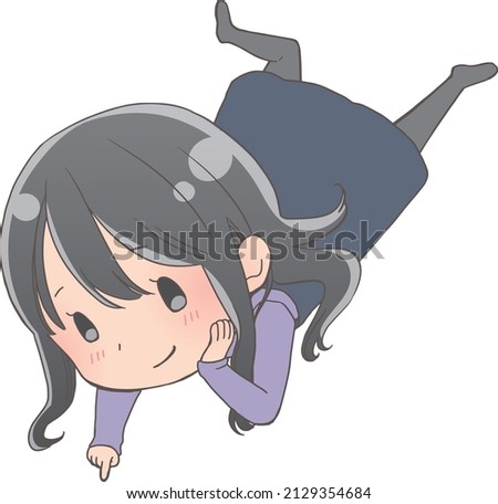 Clip art of a girl pointing down