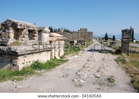 Roman road leading into ancient Hierapolis, a city of the Roman Empire in modern-day Turkey