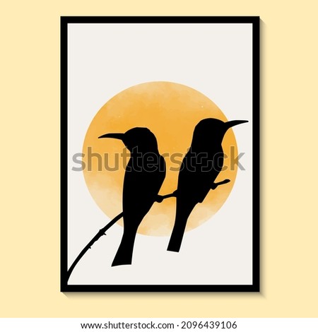 Abstract Nature and Two Bird Sun Yellow Art Watercolor Wall Painting Posters and Prints Scandinavian Wall Paintings Vector art print.