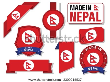 Collection of made in Nepal badges labels Nepal flags in ribbon vector illustration