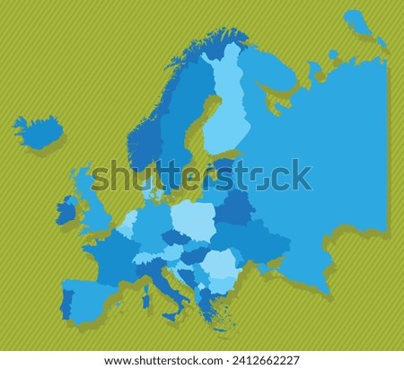 Europe map with regions blue political map green background vector illustration