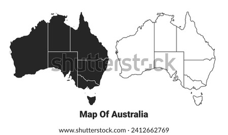 Vector Black map of Australia country with borders of regions