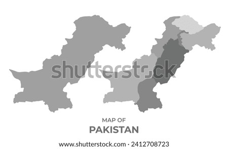Greyscale vector map of Pakistan with regions and simple flat illustration