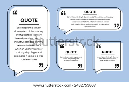 Collection of Quote box frames in different shapes, Speech box with quote marks, dialog box frame with vector illustration