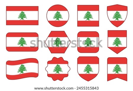 Vector Flag of Lebanon in modern abstract shapes, waving, badge, design template