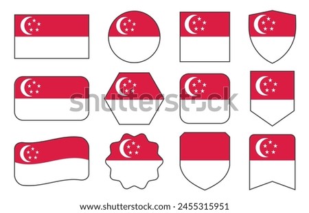 Vector Flag of Singapore in modern abstract shapes, waving, badge, design temp