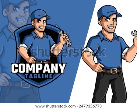 Mechanic Cartoon holding wrench Mascot Logo for Your Business