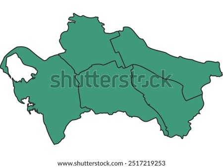 Green Turkmenistan Simple Map with states border outline vector