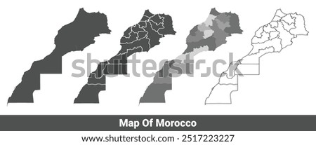 Collection of Morocco country grey political maps set with outline border