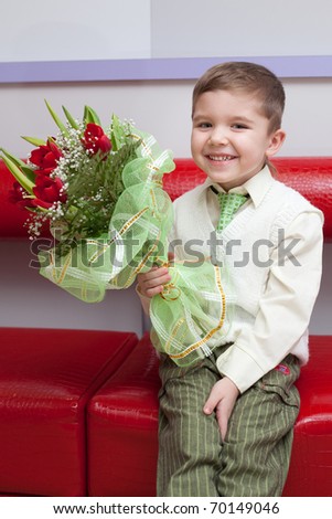 funny boy with flowers