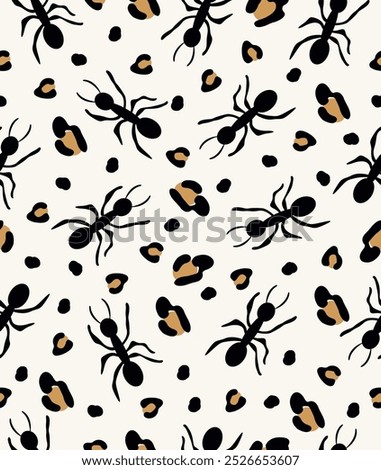 Seamless leopard print ant pattern on a light pink background.