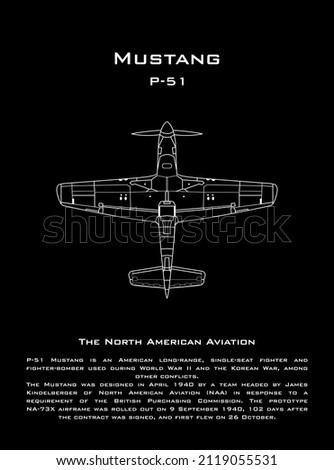 Schematic diagram of the North American P-51 Mustang fighter aircraft
