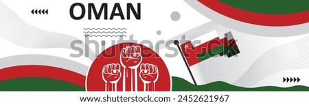 Oman national day banner, Happy holiday. creative independence day banner with raising hand. Poster, card, banner, template, for Celebrate annual..eps