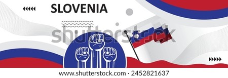 Slovenia national day banner with Slovenian flag colors theme background, Happy holiday.creative independence day banner with raising hand. Poster, card, banner, template, for Celebrate annual..eps