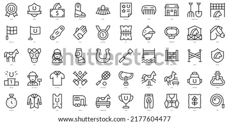 Set of thin line equestrian sports Icons. Vector illustration