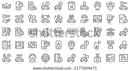 Set of thin line car sharing Icons. Vector illustration