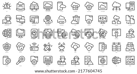 Set of thin line cloud computing Icons. Vector illustration