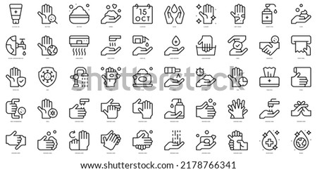 Set of thin line global handwashing day Icons. Vector illustration