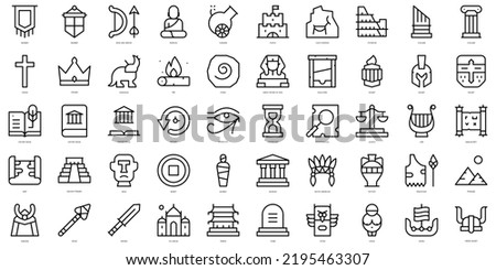 Set of simple outline history Icons. Thin line art icons pack. Vector illustration