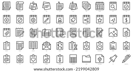 Set of simple outline notes and tasks Icons. Thin line art icons pack. Vector illustration