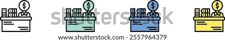 book keeper icon. Outline, Green, Blue and Yellow Style Design Isolated On White Background