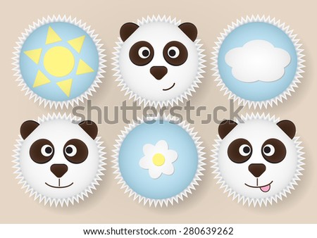 Set of cupcakes with pandas top view