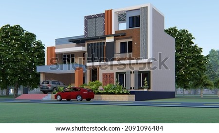 3d House Front Elevation. House rendering Hi quality and Hi resolution  ストックフォト © 