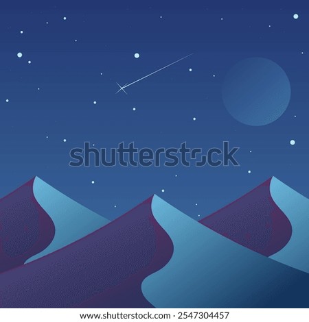 Landscape painting at sunset at night mountains and meteors