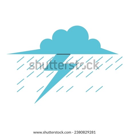 Flat line thunderstorm. Vector illustration with natural disaster theme and flat line vector style. Editable vector.