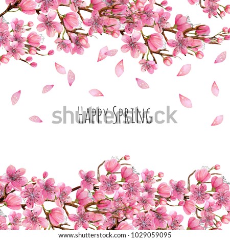 watercolor spring blooming cherry