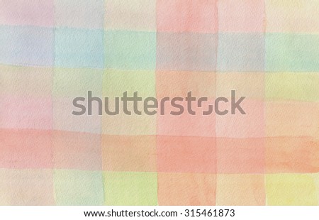 Watercolor colorful checkered background,  texture of watercolor paper