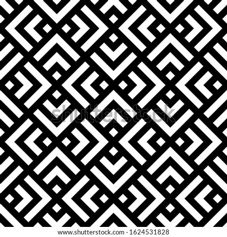 Seamless pattern. Chevrons, squares ornament. Curves, polygons illustration. Geometric background. Folk motif. Textile print, web design, abstract backdrop. Brackets, checks wallpaper. Vector art.