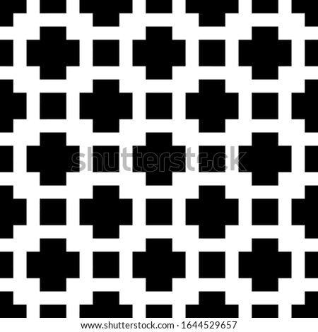 Seamless pattern. Checks, figures ornament. Squares, crosses wallpaper. Ethnic motif. Tiles, plusses backdrop. Geometric background. Mosaic illustration. Digital paper, textile print, abstract vector.